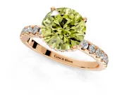 Solitaire Engagement Ring Setting for Fancy Yellow Round Cut Center with Band of Accents and Prong Head in Rose Gold