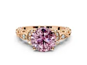 Solitaire Engagement Ring Setting for Fancy Pink Round Cut Center with Filigree Band and Prong Head in Rose Gold