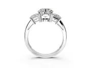 3 Stone Engagement Ring Setting for Round Cut Center with Matching Side Accents and Prong Head in Platinum