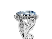 Halo Engagement Ring Setting for Fancy Blue Pear-Shaped Center with Leaf Motif Split Shank and Prong Head in White Gold