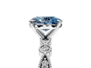 Solitaire Engagement Ring Setting for Fancy Blue Oval Center with Milgrain Bezel Accents and Prong Head in Platinum