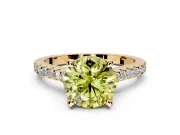Solitaire Engagement Ring Setting for Fancy Yellow Round Cut Center with Widening Pave Band and Claw Prong Head in Yellow Gold