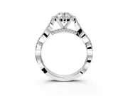 Halo Engagement Ring Setting for Oval Center with Twist Band and Prong Head in White Gold