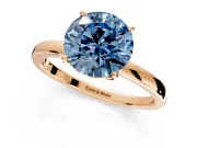 Solitaire Engagement Ring Setting for Fancy Blue Round Cut Center with Thin Rounded Plain Band and Prong Head in Rose Gold