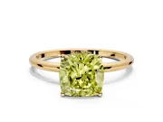 Solitaire Engagement Ring Setting for Fancy Yellow Cushion Cut Center with Straight Thin Band and Prong Head in Yellow Gold