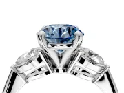 3 Stone Engagement Ring Setting for Fancy Blue Round Cut Center with Large Pear-Shaped Accents and Prong Head in Sterling Silver