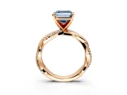 Solitaire Engagement Ring Setting for Fancy Blue Asscher Cut Center with Pave and Plain Crossover and Basket Head in Rose Gold