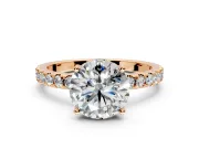 Solitaire Engagement Ring Setting for Round Cut Center with Band of Accents and Prong Head in Rose Gold