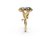 Halo Engagement Ring Setting for Fancy Blue Marquise Center with Leaf Motif Split Shank and Prong Head in Yellow Gold