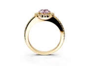 Pave Halo Engagement Ring Setting for Fancy Pink Oval Center with Single Row Pave Band and Prong Head in Yellow Gold