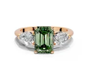 3 Stone Engagement Ring Setting for Fancy Green Emerald Cut Center with Large Pear-Shaped Accents and Prong Head in Rose Gold
