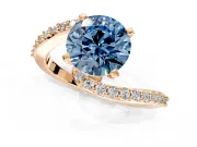 Solitaire Engagement Ring Setting for Fancy Blue Round Cut Center with Pave Bypass Swirl Band and Prong Head in Rose Gold