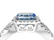 Halo Engagement Ring Setting for Fancy Blue Asscher Cut Center with Wide-Open Pave Split Shank and Prong Head in Platinum