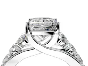 Solitaire Engagement Ring Setting for Princess Cut Center with Graduated Shared Prongs and Prong Head in Sterling Silver