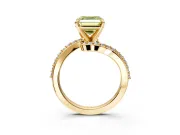 Solitaire Engagement Ring Setting for Fancy Yellow Asscher Cut Center with Pave Bypass Swirl Band and Prong Head in Yellow Gold