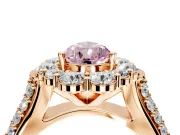 Large Accent Halo Engagement Ring Setting for Fancy Pink Pear-Shaped Center with Pave Split Shank and Prong Head in Rose Gold