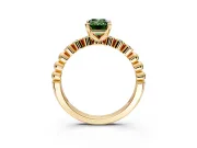 Solitaire Engagement Ring Setting for Fancy Green Emerald Cut Center with Bezel-Dot Beaded Band and Prong Head in Yellow Gold