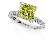 Solitaire Engagement Ring Setting for Fancy Yellow Princess Cut Center with Shared-Prong Accents and Prong Head in Platinum