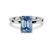 Solitaire Engagement Ring Setting for Fancy Blue Emerald Cut Center with Thin Rounded Plain Band and Prong Head in Sterling Silver