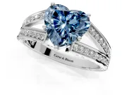 Split Shank Engagement Ring Setting for Fancy Blue Heart-Shaped Center with Pave Split Shank and Prong Head in White Gold