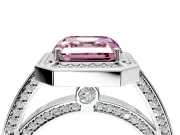 Halo Engagement Ring Setting for Fancy Pink Asscher Cut Center with Framed Halo, Pave Band and Prong Head in Sterling Silver