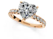 Solitaire Engagement Ring Setting for Heart-Shaped Center with Large Accents and Prong Head in Rose Gold