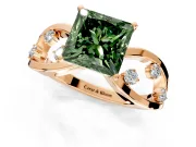 Solitaire Engagement Ring Setting for Fancy Green Princess Cut Center with Criss-Cross Accent Band and Prong Head in Rose Gold
