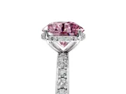 Hidden Halo Engagement Ring Setting for Fancy Pink Round Cut Center with Pave Band and Prong Head in Platinum