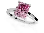 Solitaire Engagement Ring Setting for Fancy Pink Radiant Cut Center with Tapered Shoulders and Prong Head in White Gold
