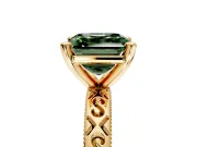 Solitaire Engagement Ring Setting for Fancy Green Asscher Cut Center with Scrollwork Band and Prong Head in Yellow Gold