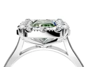 Single Halo Engagement Ring Setting for Fancy Green Radiant Cut Center with Corner Claws, Plain Band and Prong Head in Platinum