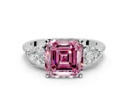 3 Stone Engagement Ring Setting for Fancy Pink Asscher Cut Center with Large Pear-Shaped Accents and Prong Head in White Gold