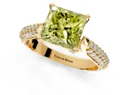 Solitaire Engagement Ring Setting for Fancy Yellow Princess Cut Center with Multi-Row Accents and Prong Head in Yellow Gold