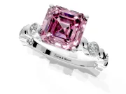 Solitaire Engagement Ring Setting for Fancy Pink Asscher Cut Center with Beaded Bezel Station Band and Prong Head in Sterling Silver