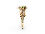 Milgrain Halo Engagement Ring Setting for Fancy Yellow Oval Center with Shoulder Bezels and Prong Head in Yellow Gold