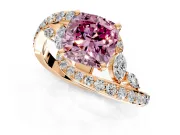 Solitaire Engagement Ring Setting for Fancy Pink Cushion Cut Center with Filigree Band and Prong Head in Rose Gold