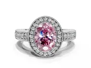 Milgrain Halo Engagement Ring Setting for Fancy Pink Oval Center with Pave Band and Prong Head in Platinum