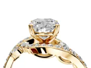 Solitaire Engagement Ring Setting for Cushion Cut Center with Filigree Band and Prong Head in Yellow Gold