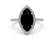 Halo Engagement Ring Setting for Fancy Black Marquise Center with Pave Accents, Heart Basket and Prong Head in Sterling Silver