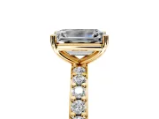 Solitaire Engagement Ring Setting for Emerald Cut Center with Round Cut Pave Band and Prong Head in Yellow Gold