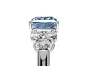 Cluster Engagement Ring Setting for Fancy Blue Princess Cut Center with Round Cut Accent Frame and Prong Head in Sterling Silver