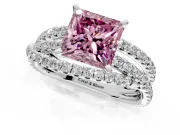 Solitaire Engagement Ring Setting for Fancy Pink Princess Cut Center with Woven 3-Strand Pave Band and Prong Head in Platinum