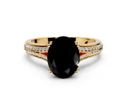 Solitaire Engagement Ring Setting for Fancy Black Oval Center with Pave Rail Split Shank and Prong Head in Yellow Gold