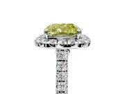 Halo Engagement Ring Setting for Fancy Yellow Cushion Cut Center with Narrowing Pave Band and Prong Head in Platinum