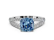 Solitaire Engagement Ring Setting for Fancy Blue Cushion Cut Center with Pave Split Shank and Prong Head in Platinum