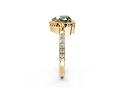 Halo Engagement Ring Setting for Fancy Green Heart-Shaped Center with Inner Milgrain Border and Prong Head in Yellow Gold