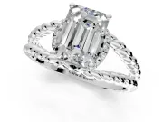Halo Engagement Ring Setting for Emerald Cut Center with Rope Twist Split Shank and Prong Head in Platinum
