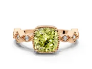 Milgrain Bezel Engagement Ring Setting for Fancy Yellow Cushion Cut Center with Marquise Stations and Bezel Head in Rose Gold