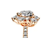 Floral Halo Engagement Ring Setting for Heart-Shaped Center with Pave Accents and Prong Head in Rose Gold