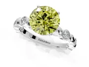 Solitaire Engagement Ring Setting for Fancy Yellow Round Cut Center with Beaded Bezel Station Band and Prong Head in Sterling Silver